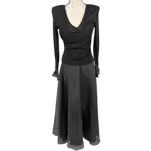 J S Collection Formal Dress Size 4 Black Knit Top Organza Skirt/Cuffs VTG